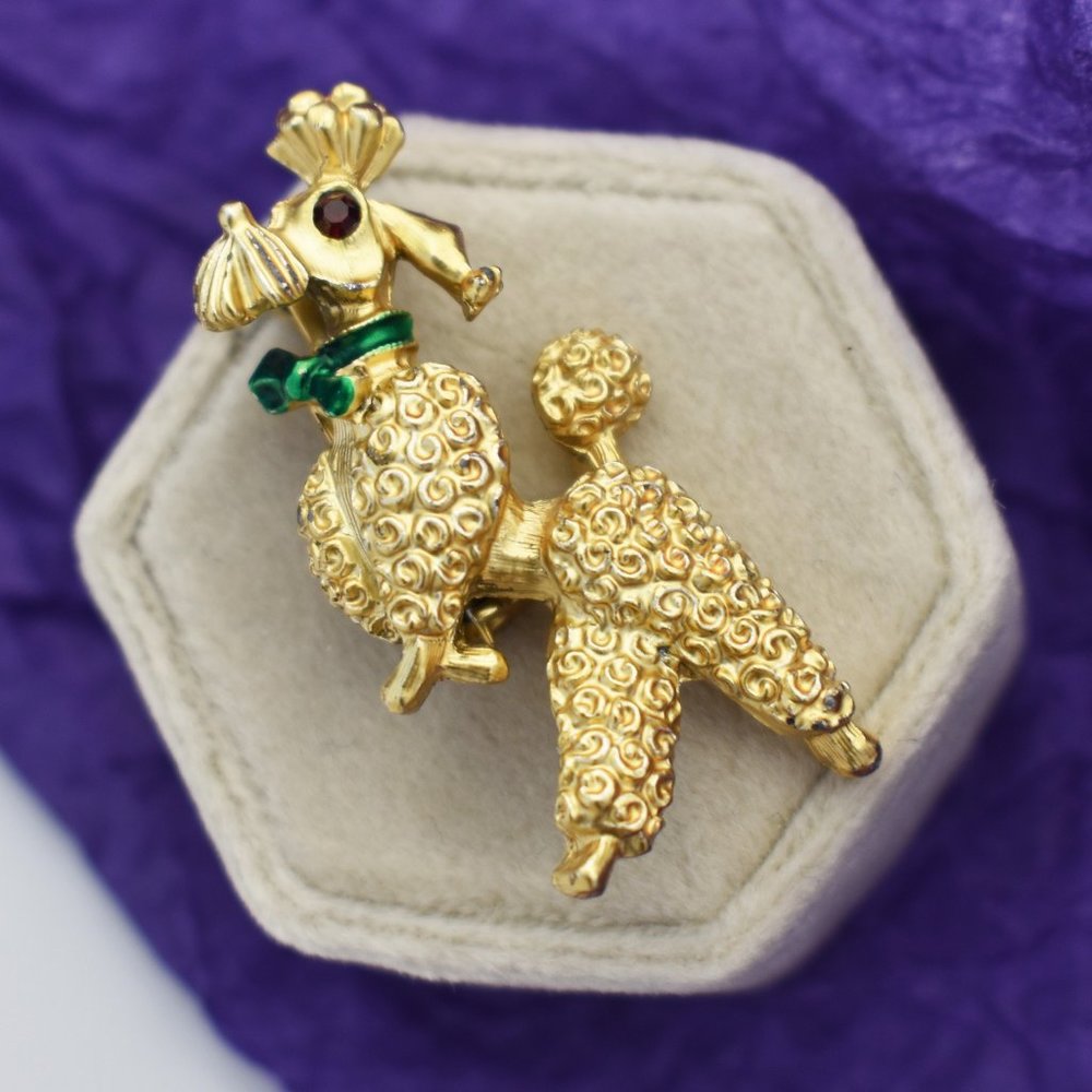 Gold poodle brooch pin, cute little dog brooch